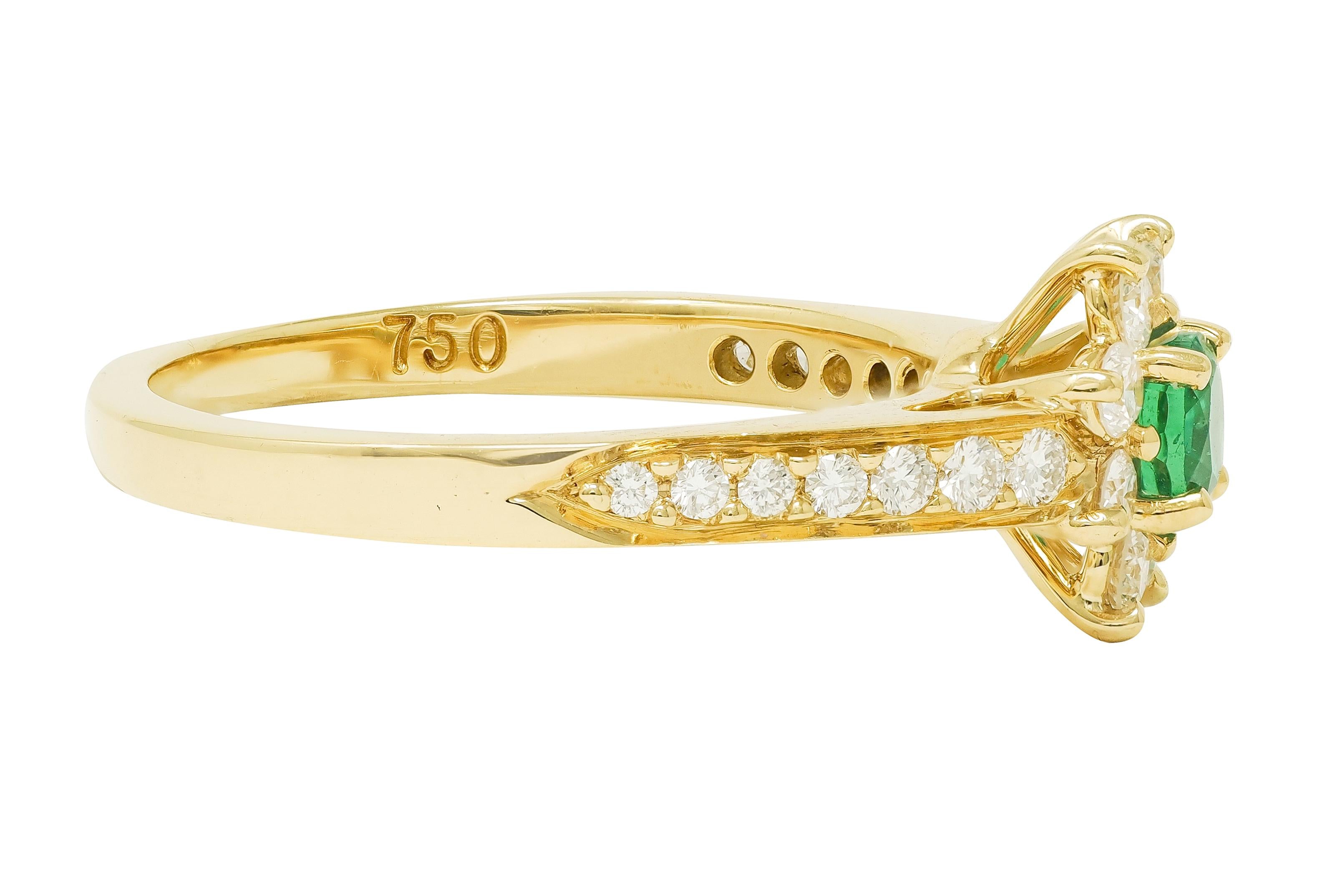 Tiffany & Co. 1990's 1.00 CTW Emerald Diamond 18K Gold Vintage Cluster Ring