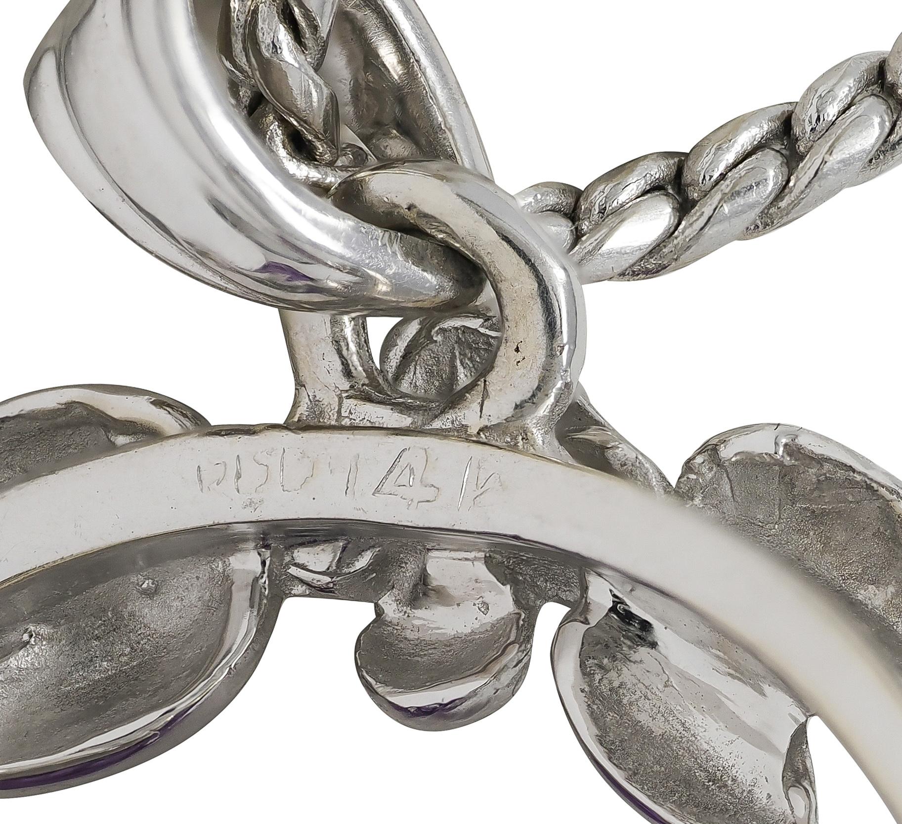 1950's Amethyst 14 Karat White Gold Vintage Floral Heart Pendant Necklace