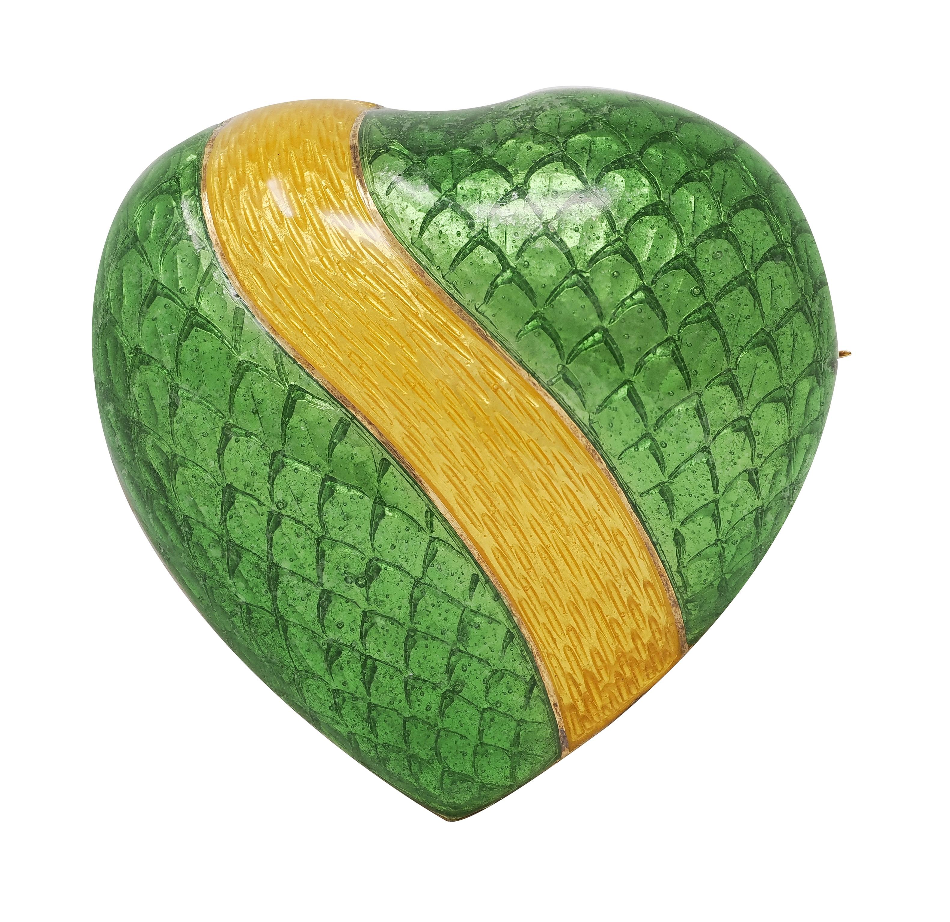 Tiffany & Co. 1960's Enamel 18 Karat Yellow Gold Vintage Striped Heart Brooch