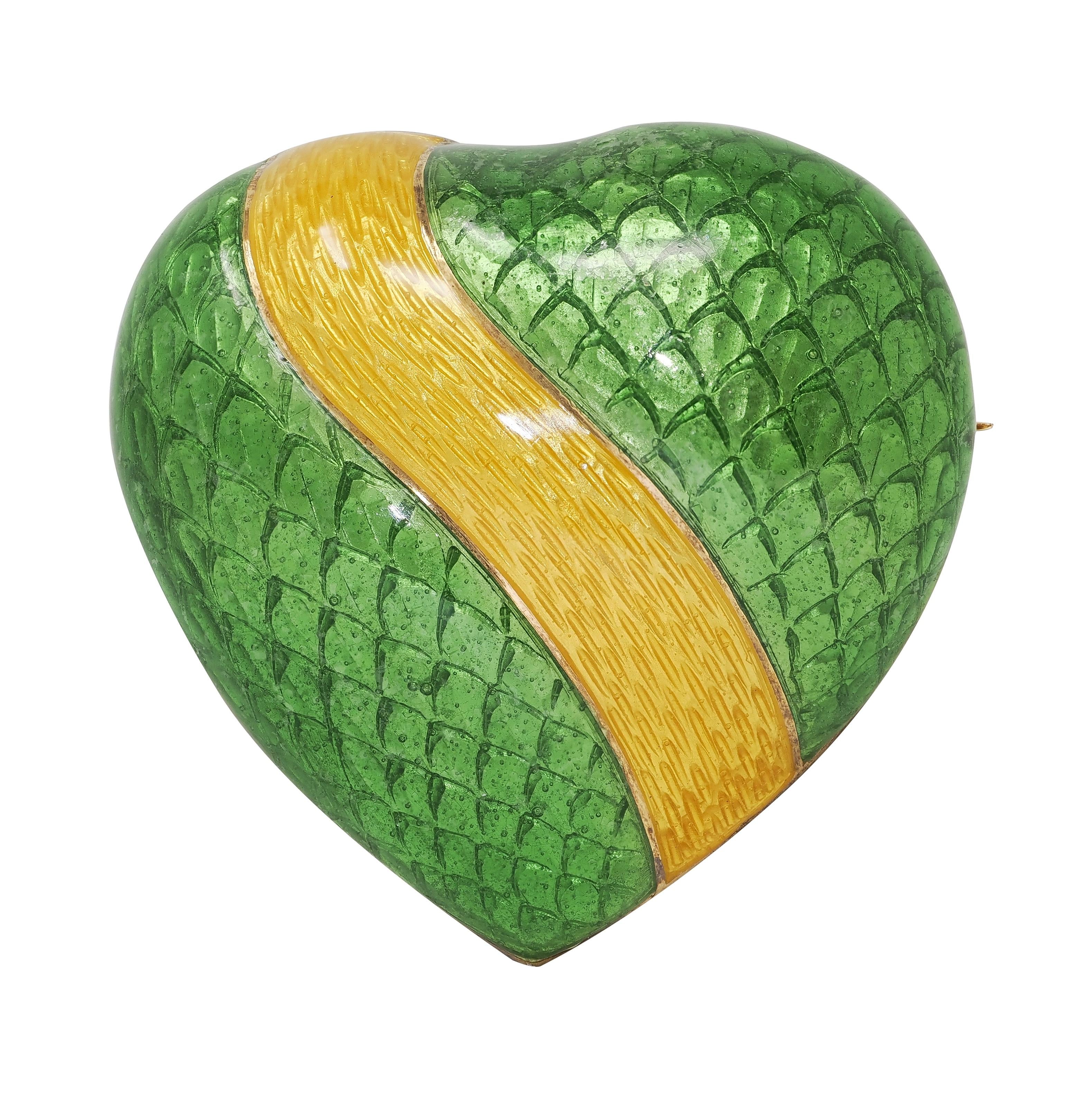 Tiffany & Co. 1960's Enamel 18 Karat Yellow Gold Vintage Striped Heart Brooch