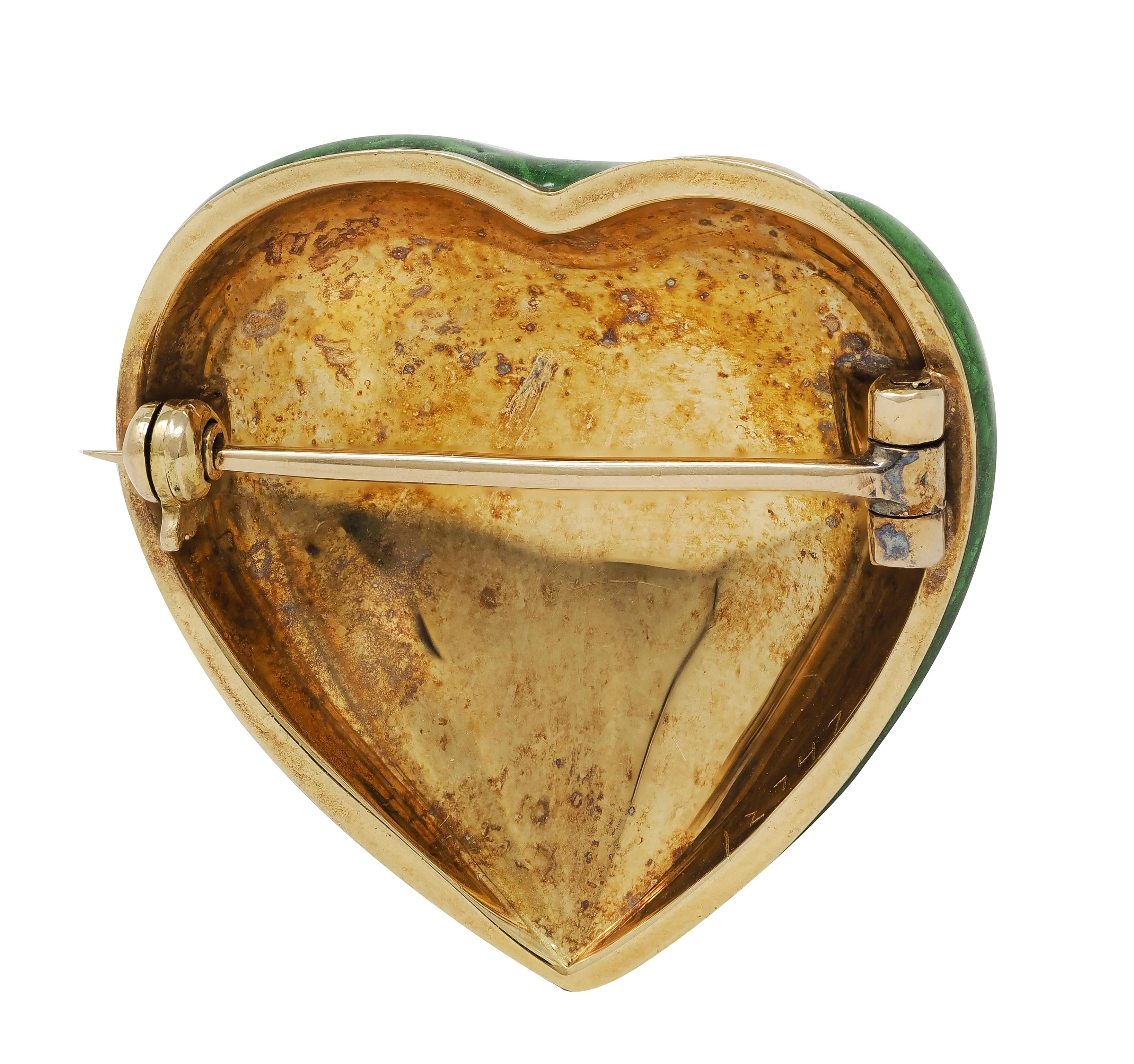 Tiffany & Co. 1960's Enamel 18 Karat Yellow Gold Vintage Striped Heart Brooch