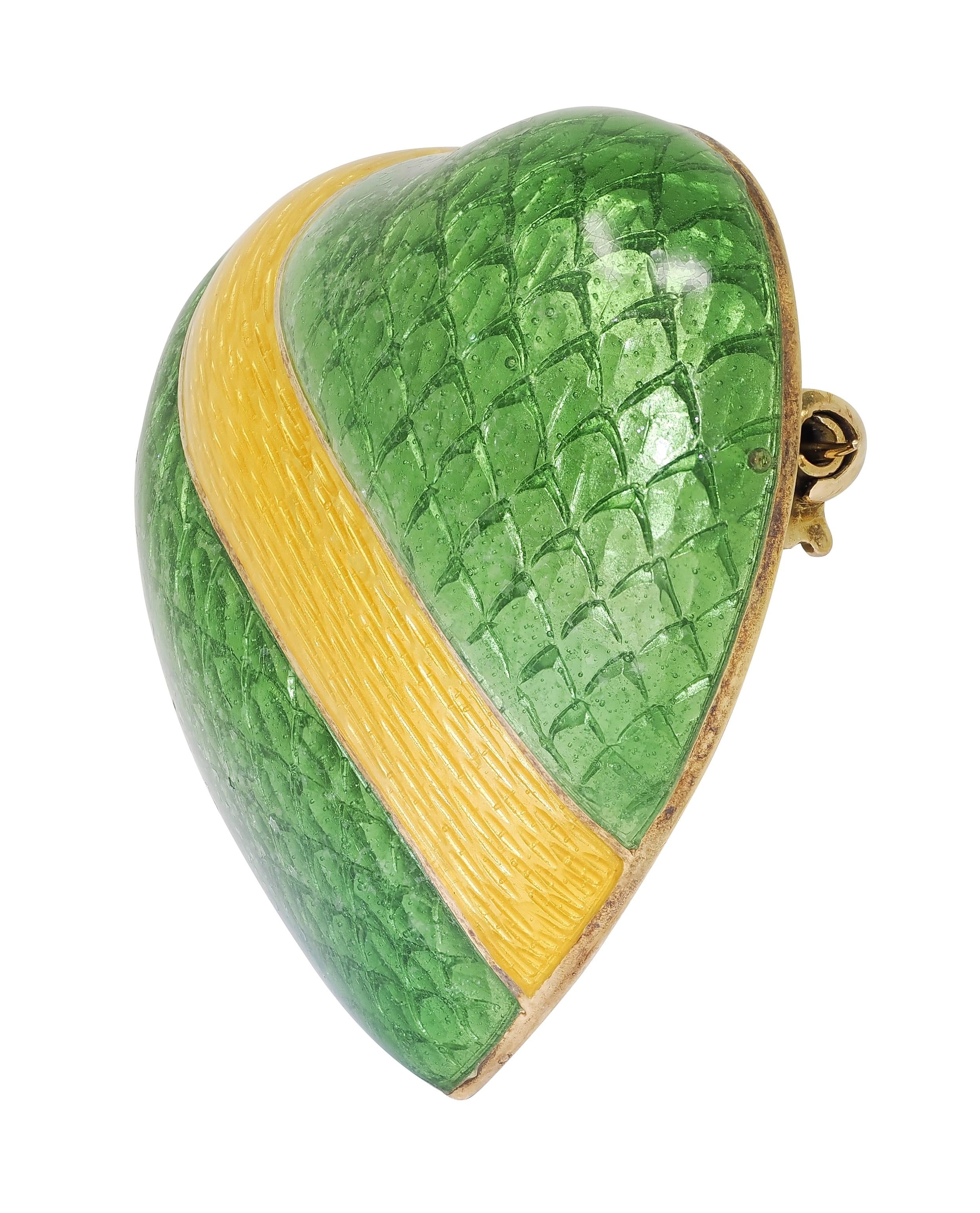 Tiffany & Co. 1960's Enamel 18 Karat Yellow Gold Vintage Striped Heart Brooch