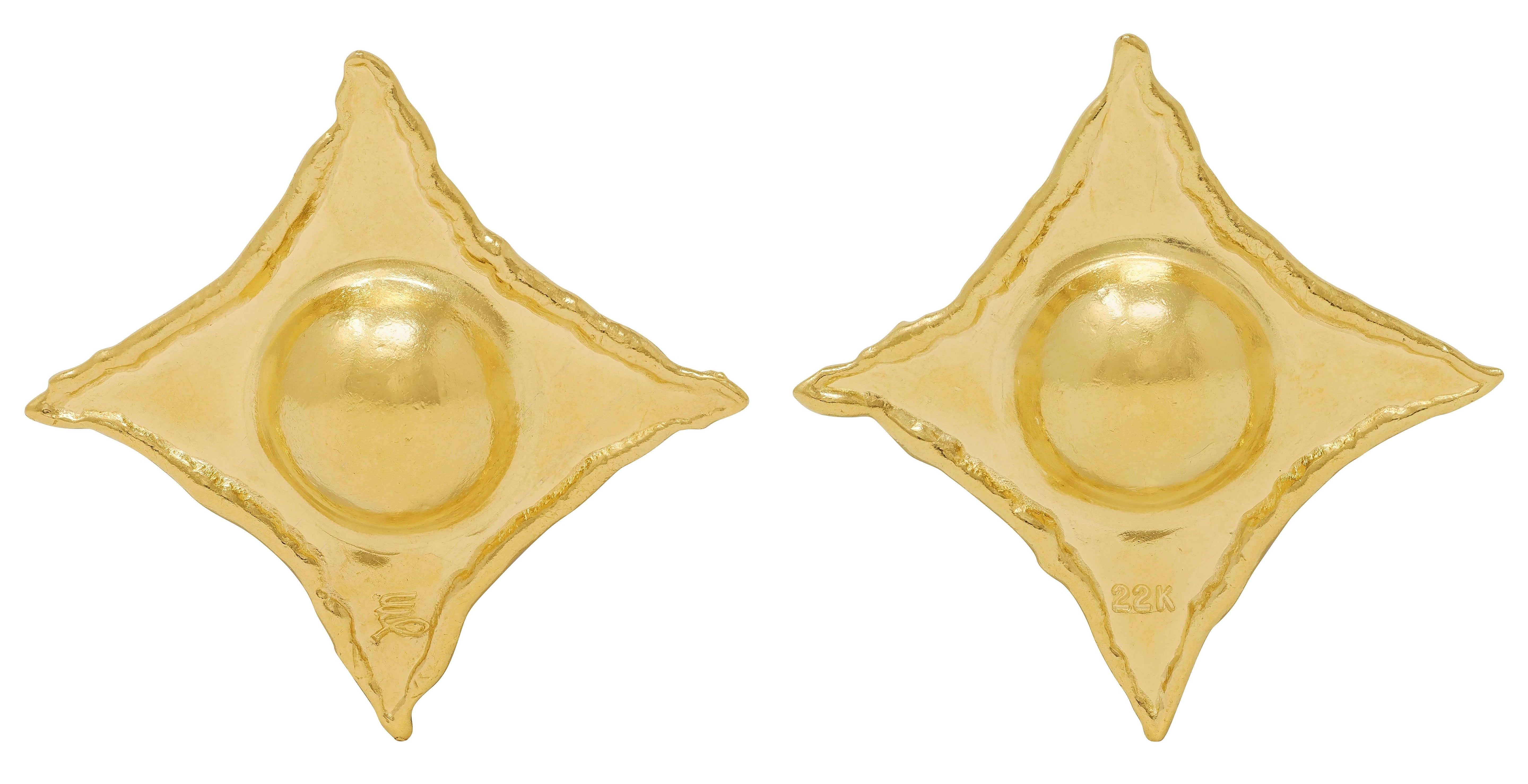 Jean Mahie 1990's 22 Karat Yellow Gold Domed Star Vintage Earrings