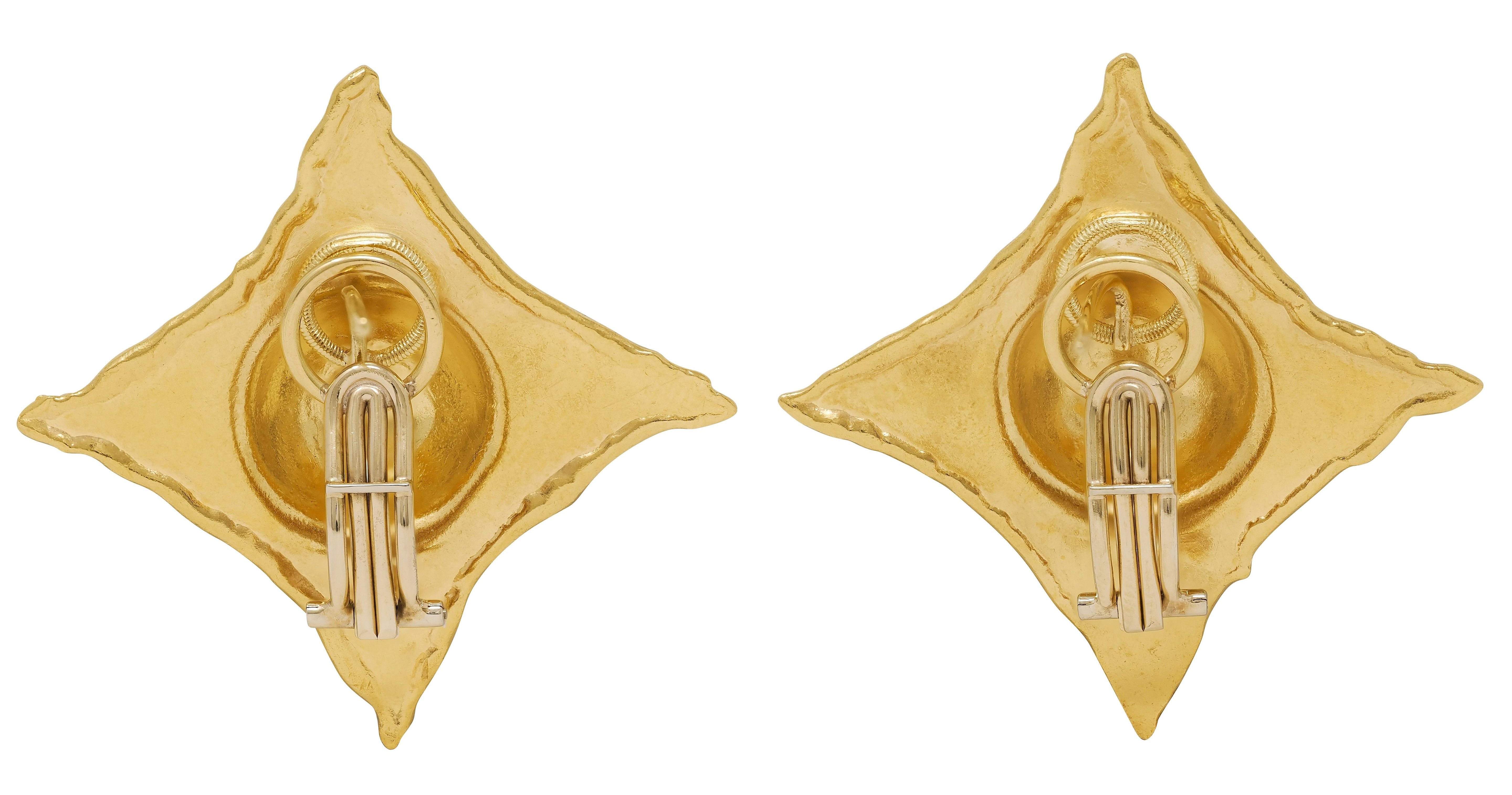 Jean Mahie 1990's 22 Karat Yellow Gold Domed Star Vintage Earrings