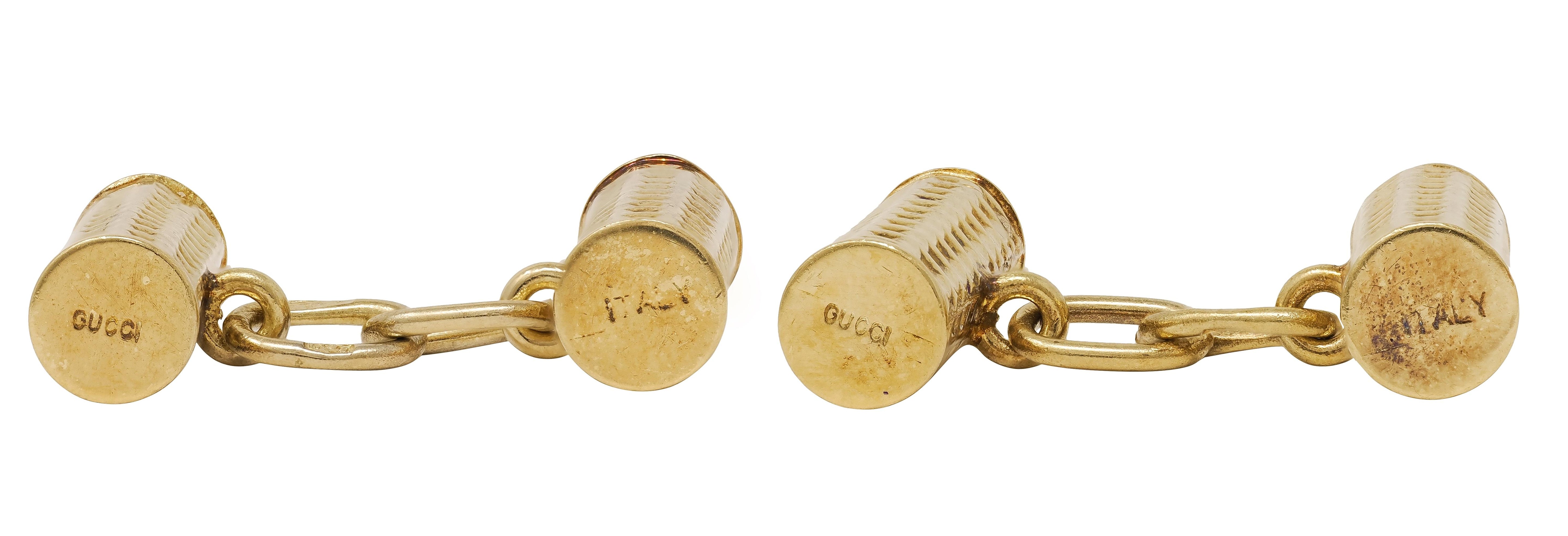 Gucci 1970's 18 Karat Yellow Gold Vintage Barrel Cufflinks