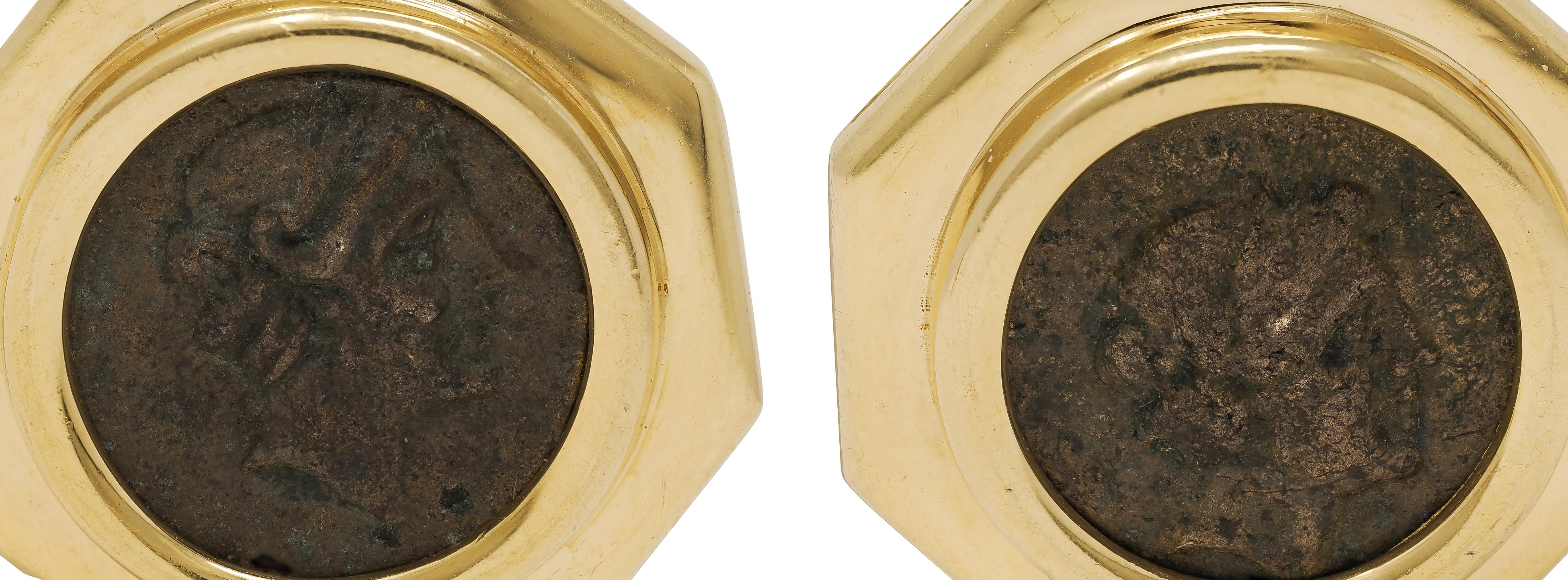 Bulgari 1980's Diamond Ruby Ancient Coin 18K Gold Vintage Monete Earrings