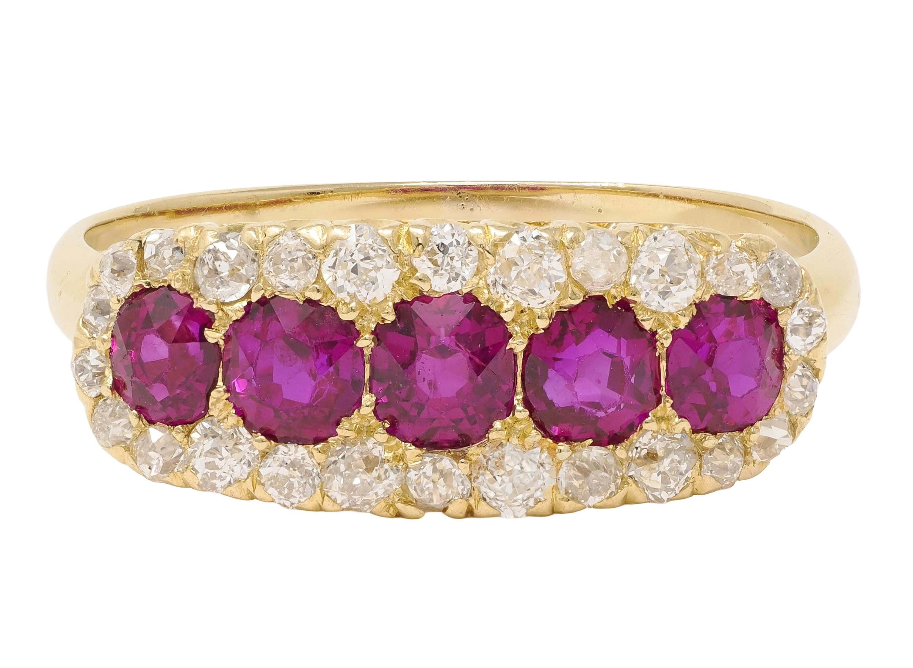 Victorian 1.47 CTW Ruby Diamond 18 Karat Yellow Gold Antique Halo Band Ring
