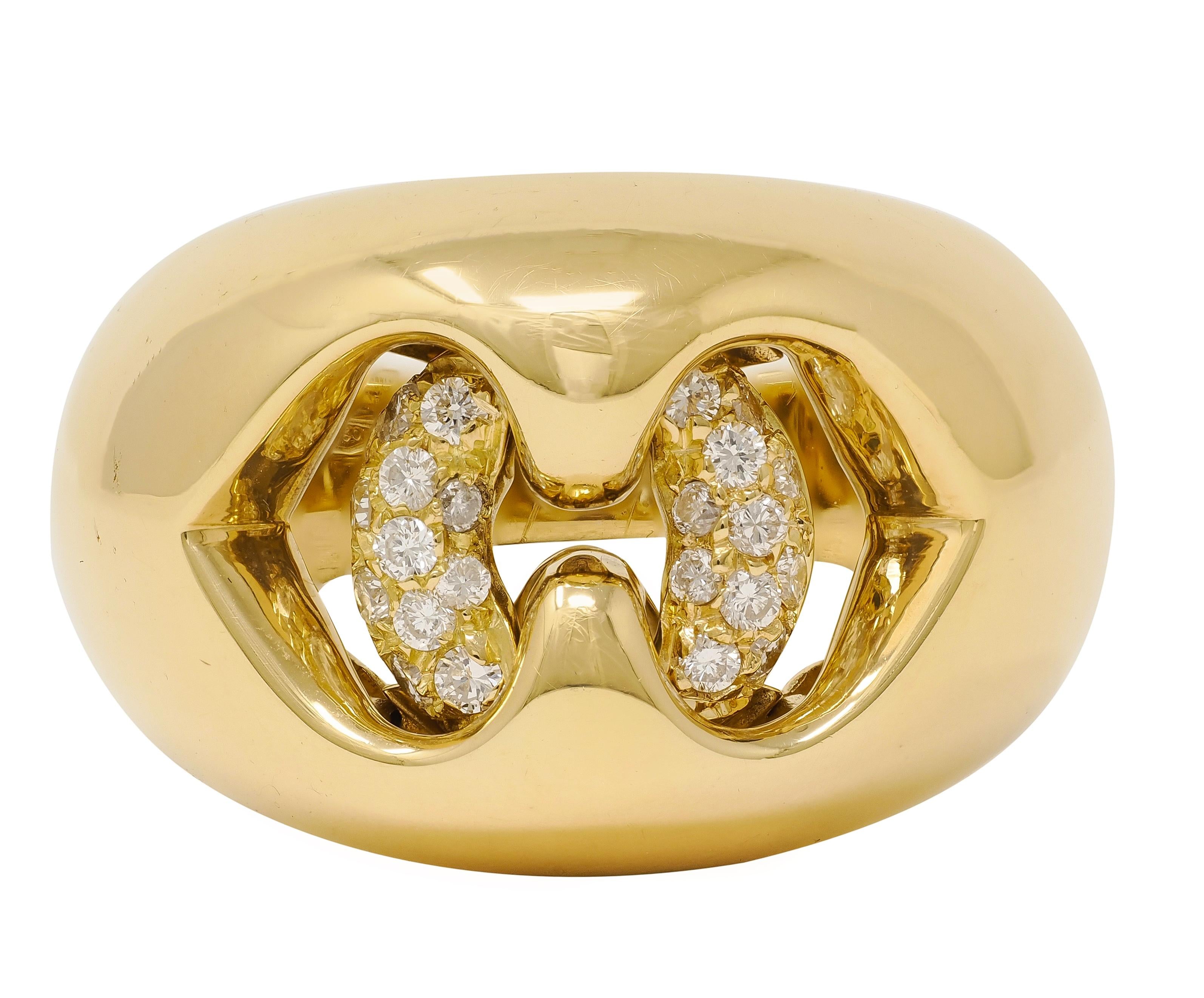 Bulgari Contemporary Diamond 18 Karat Yellow Gold Domed Abbraccio Ring