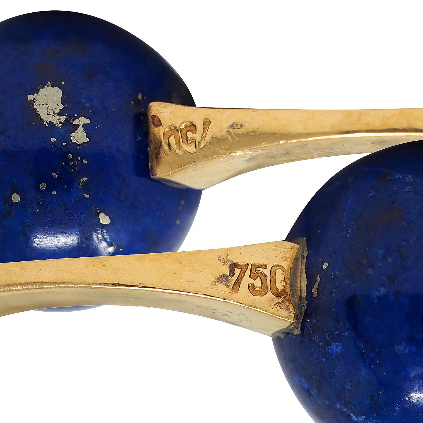 1980's Lapis Lazuli 18 Karat Yellow Gold Vintage Barbell Cufflinks