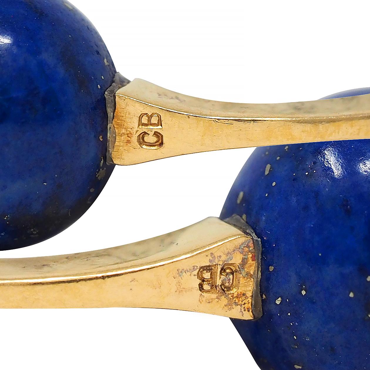 1980's Lapis Lazuli 18 Karat Yellow Gold Vintage Barbell Cufflinks