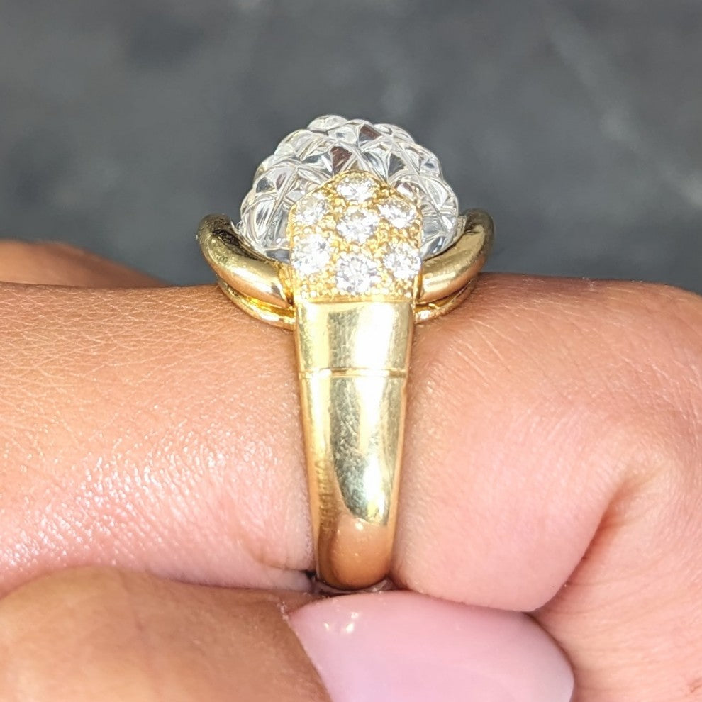 Sabbadini 1980's 0.56 CTW Diamond Carved Rock Crystal Quartz 18 Karat Yellow Gold Vintage Ring Wilson's Estate Jewelry