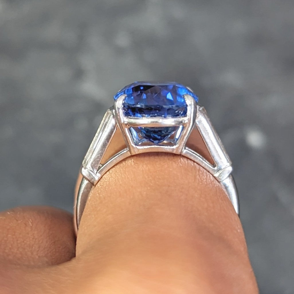 9.19 CTW No Heat Ceylon Sapphire Diamond Platinum Vintage Three Stone Ring GIA Wilson's Estate Jewelry