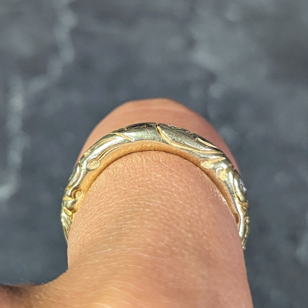 Vintage Diamond 18 Karat Yellow Gold Scroll Band Ring Wilson's Estate Jewelry