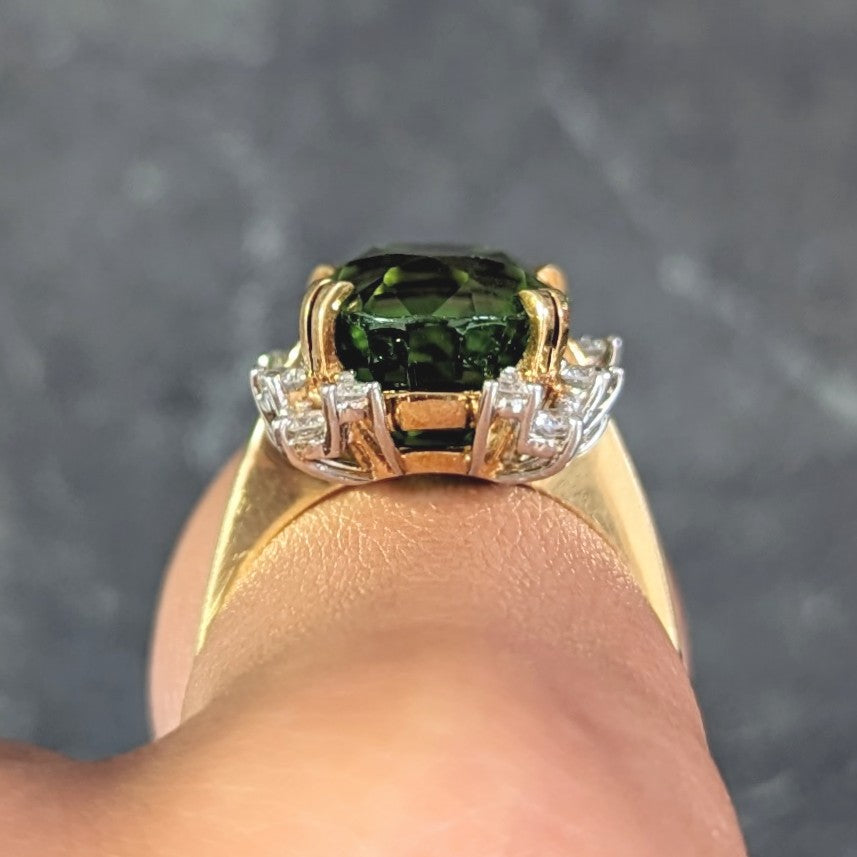 Mid-Century 9.37 CTW Peridot Diamond Platinum 18 Karat Gold Vintage Cluster Ring Wilson's Estate Jewelry