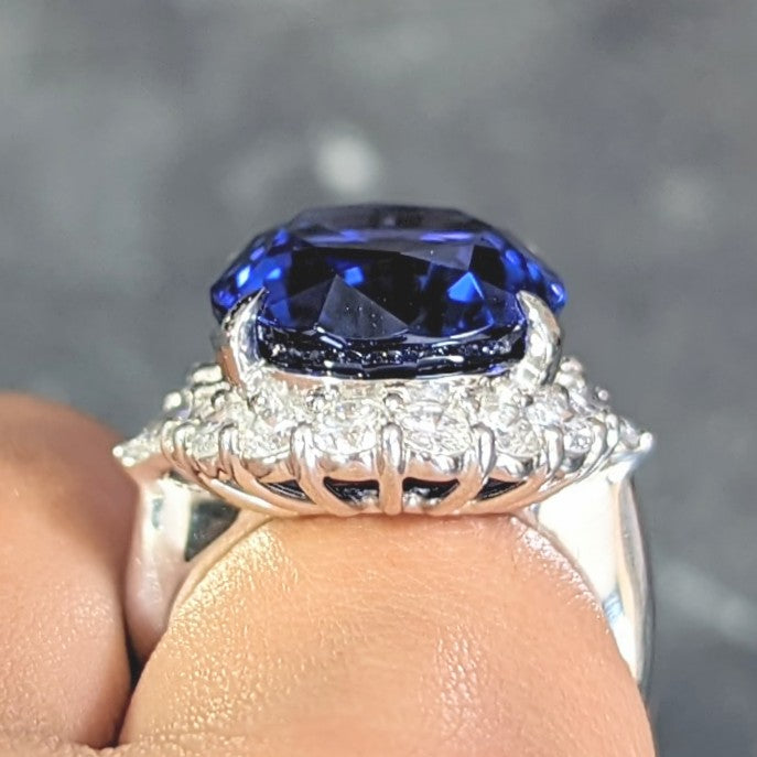 Contemporary 19.45 CTW Tanzanite Diamond Platinum Halo Ring Wilson's Estate Jewelry