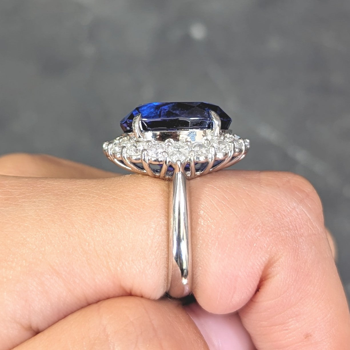 Contemporary 19.45 CTW Tanzanite Diamond Platinum Halo Ring Wilson's Estate Jewelry