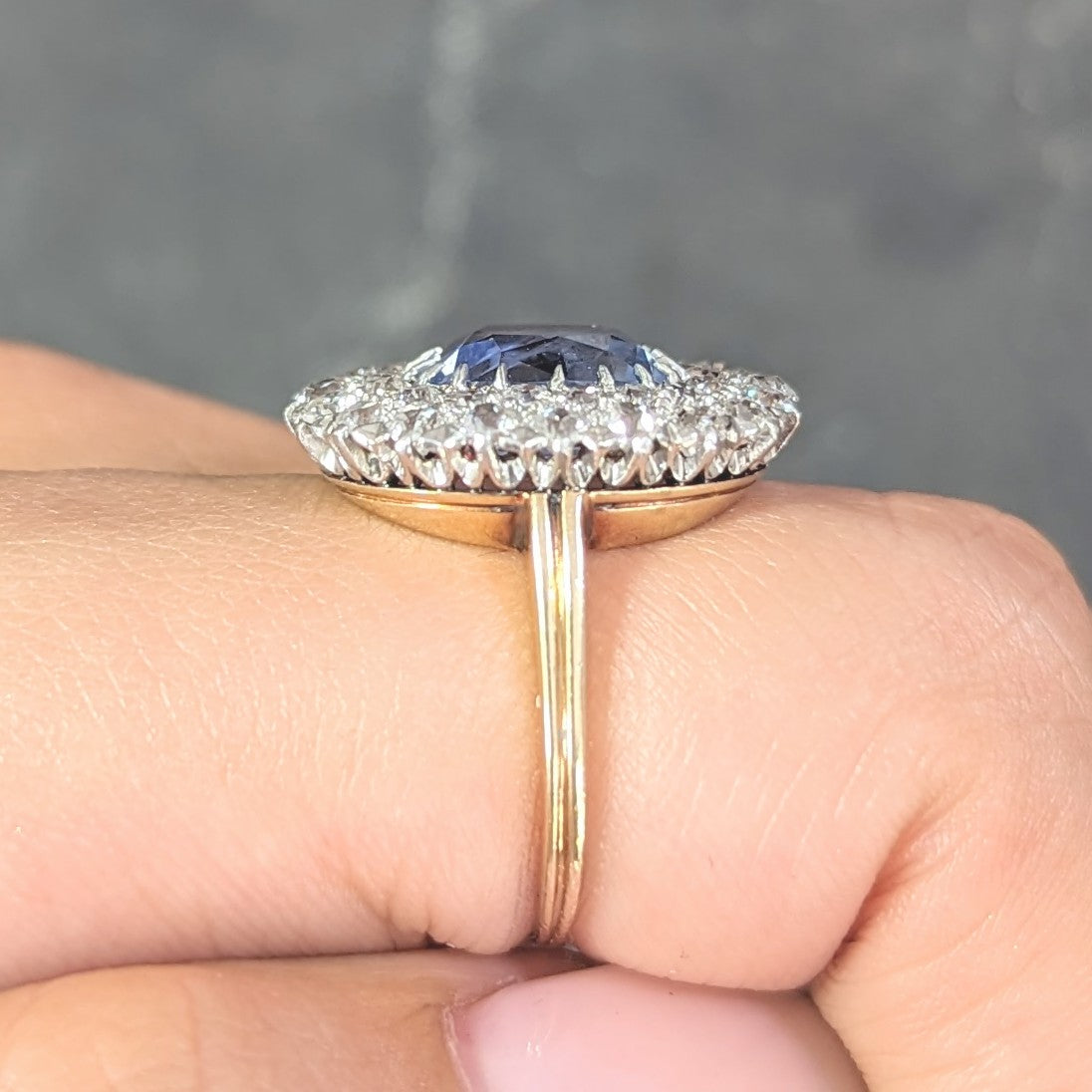 Edwardian 5.79 CTW No Heat Ceylon Sapphire Diamond Platinum 14 Karat Gold Double Halo Antique Ring GIA Wilson's Estate Jewelry