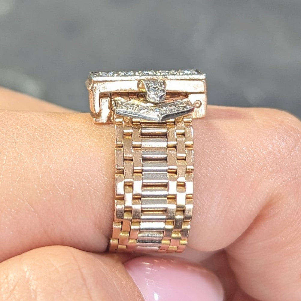 Retro Diamond 14 Karat Two-Tone Gold Adjustable Vintage Buckle Ring Wilson's Estate Jewelry