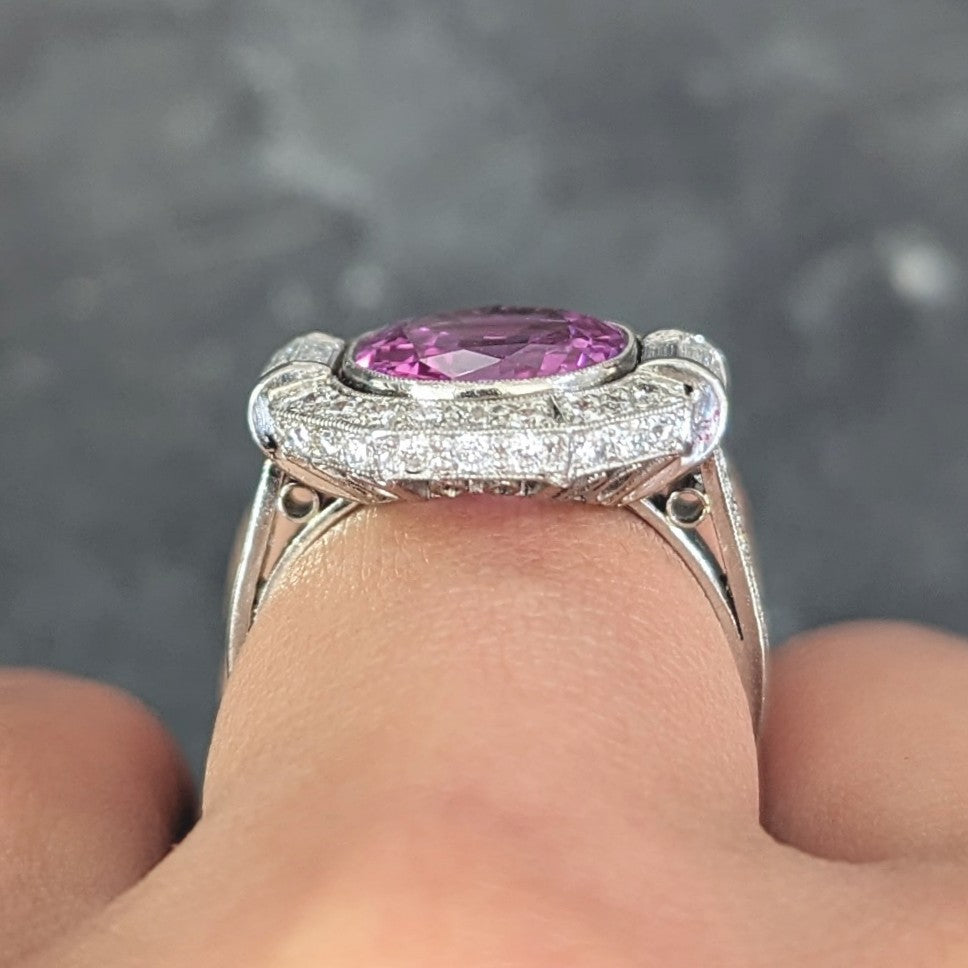 Mid-Century 6.64 CTW No Heat Ceylon Pink Sapphire Diamond Platinum Vintage Cluster Ring AGL Wilson's Estate Jewelry