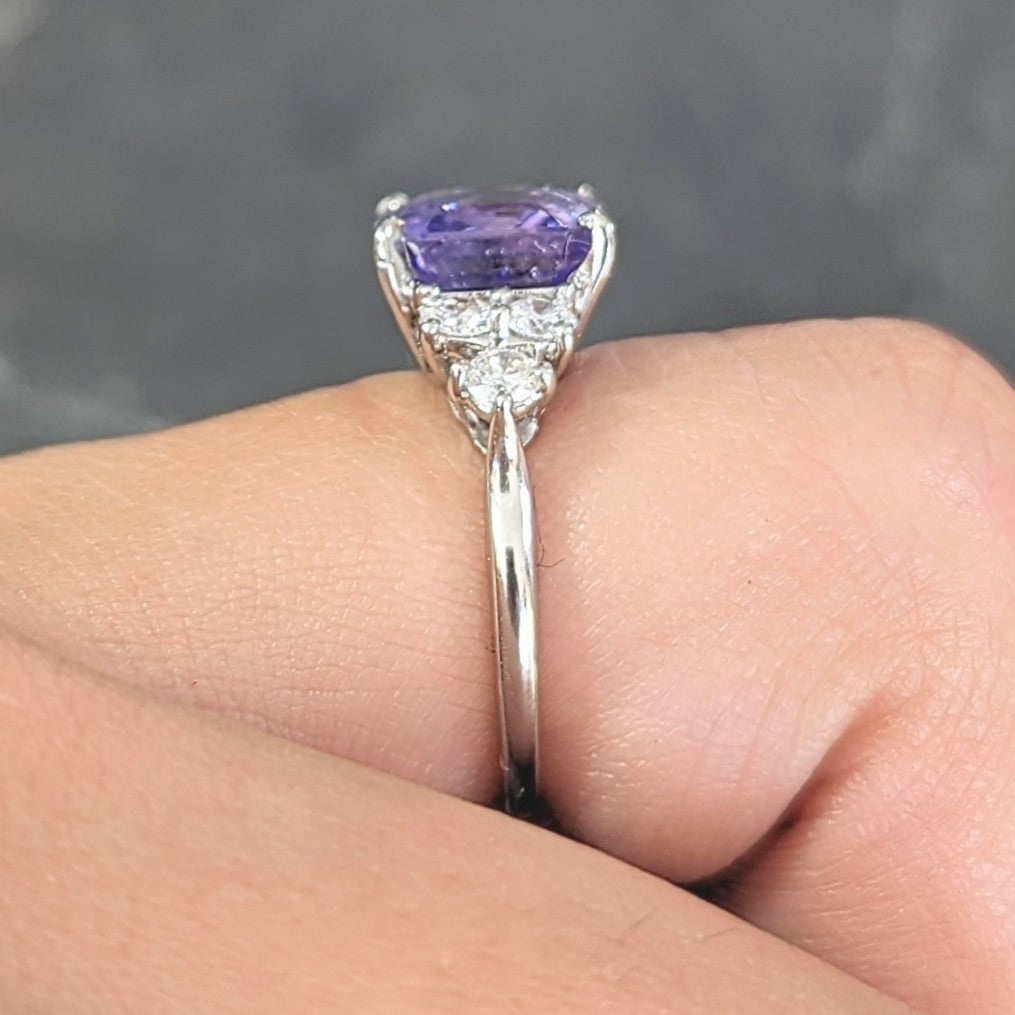 Contemporary 4.75 CTW No Heat Lavender Ceylon Sapphire Diamond Platinum Ring GIA Wilson's Estate Jewelry