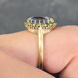 Vintage 5.63 CTW No Heat Ceylon Sapphire Demantoid Garnet 18 Karat Yellow Gold Halo Ring GIA Wilson's Estate Jewelry