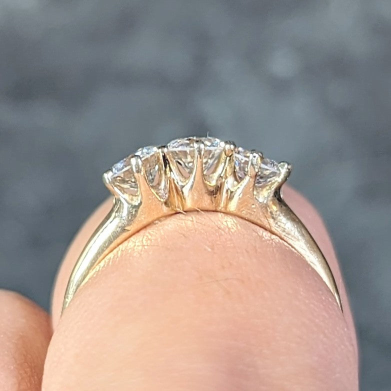 Antique 0.82 CTW Old European Cut Diamond 14 Karat Gold Three Stone Ring Wilson's Estate Jewelry