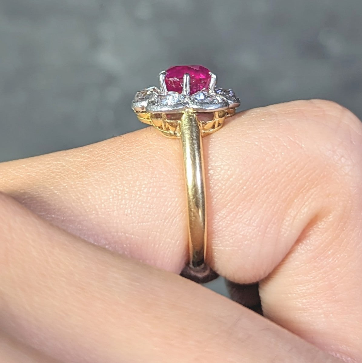 Edwardian 3.39 CTW No Heat Burma Ruby Diamond Platinum 18 Karat Cluster Ring GIA Wilson's Estate Jewelry