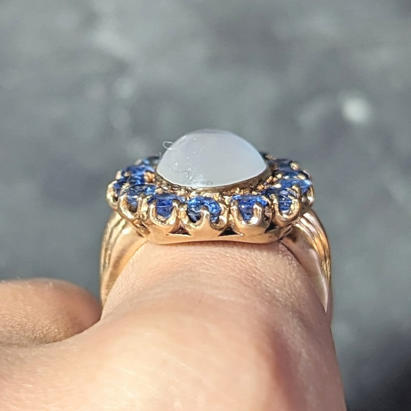 Retro Sapphire Moonstone 14 Karat Gold Vintage Halo Ring Wilson's Estate Jewelry