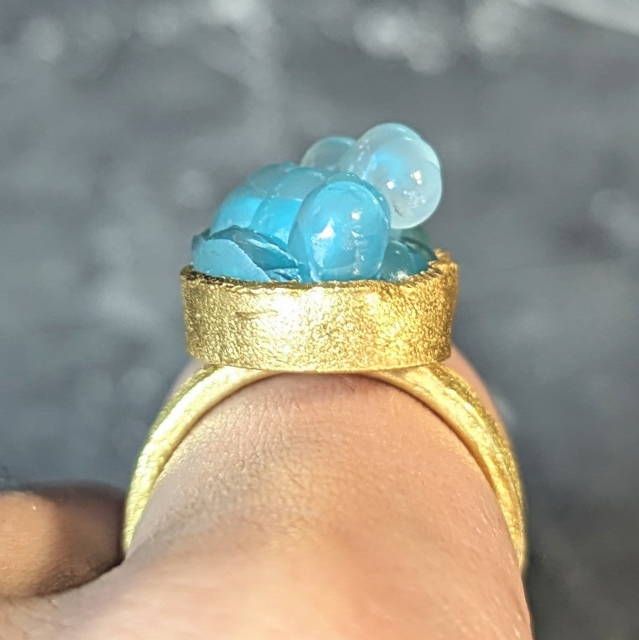 Devta Doolan Contemporary Chrysocolla 22 Karat Gold Organic Statement Ring Wilson's Estate Jewelry