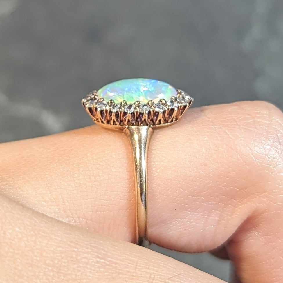 Victorian Opal Diamond 18 Karat Yellow Gold Antique Halo Ring Wilson's Estate Jewelry