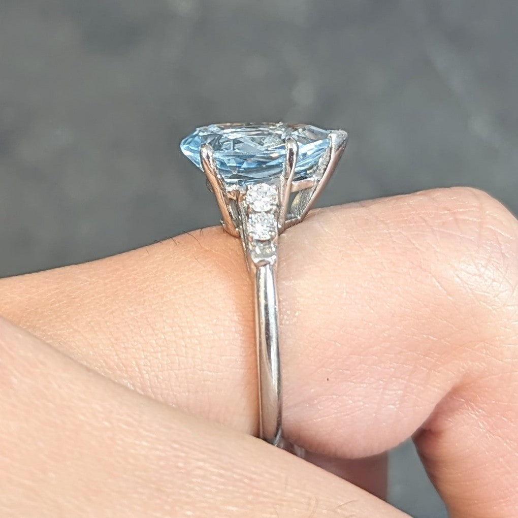 Contemporary 2.24 CTW Pear Cut Aquamarine Diamond 14 Karat White Gold Ring Wilson's Estate Jewelry