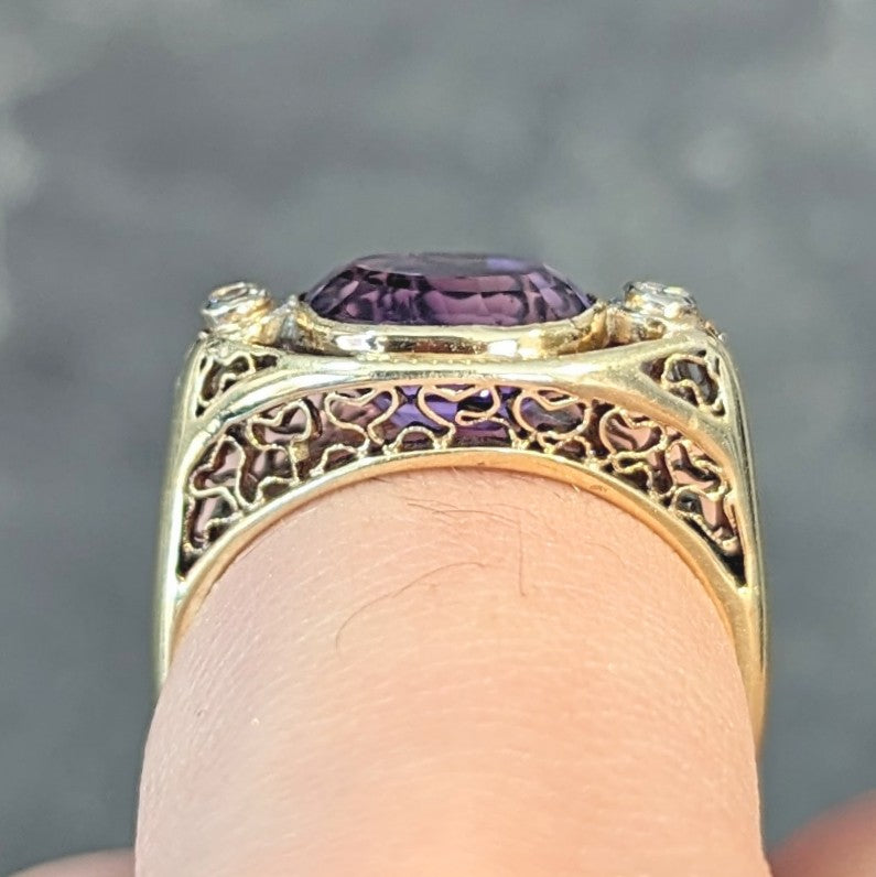 Arts & Crafts Amethyst Diamond 14 Karat Yellow Gold Antique Heart Ring Wilson's Estate Jewelry