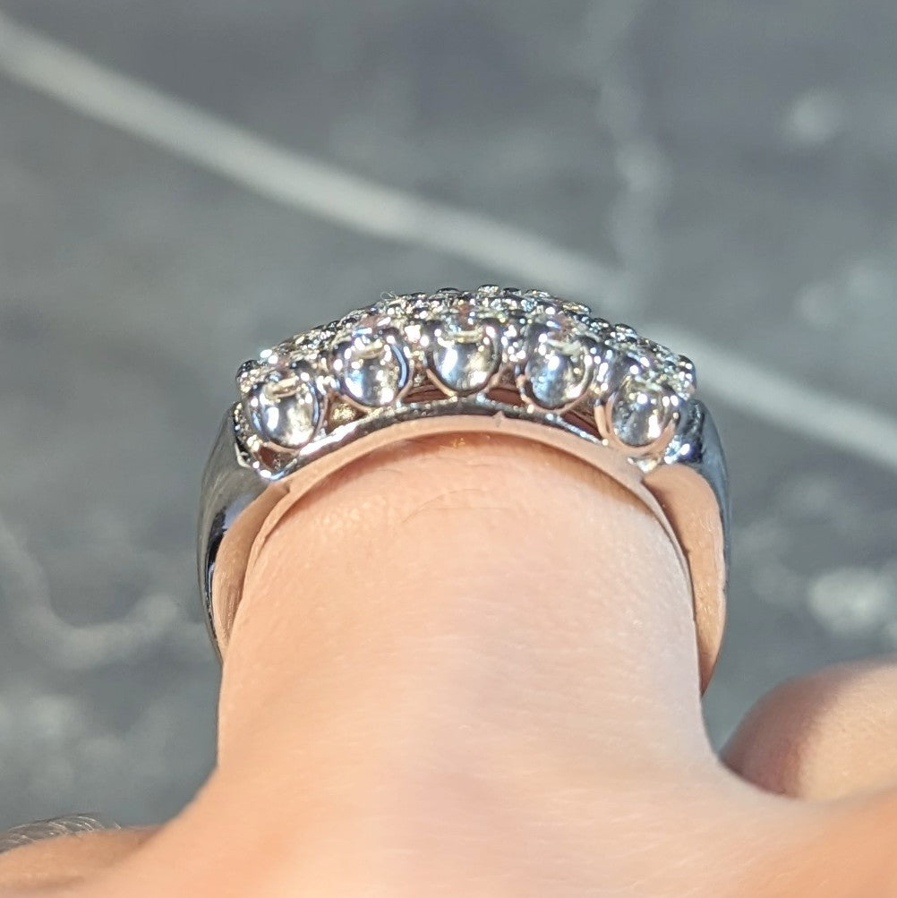 Retro 1.50 CTW Diamond 14 Karat White Gold Fishtail Vintage Band Ring Wilson's Estate Jewelry