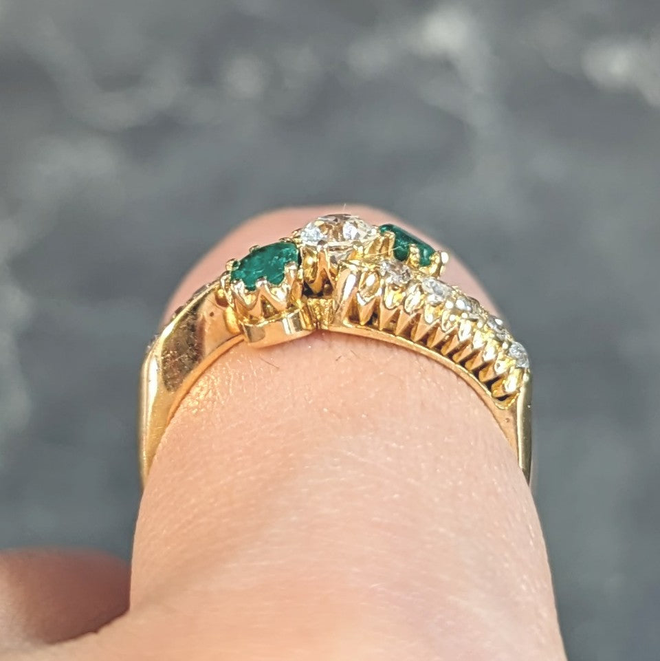 1.08 CTW Emerald Diamond 18 Karat Yellow Gold Vintage Bypass Ring Wilson's Estate Jewelry