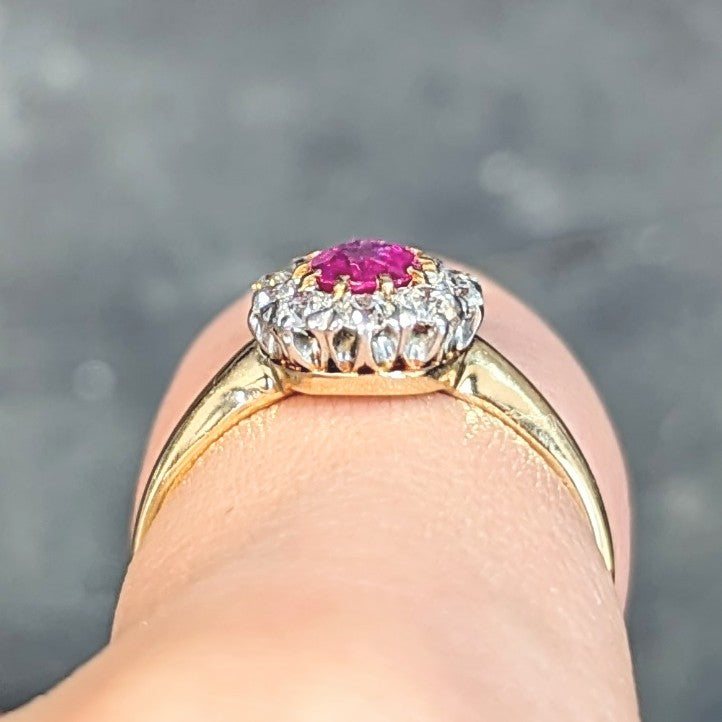 Edwardian No Heat Burma Ruby Diamond Platinum 18 Karat Gold Antique Halo Ring GIA Wilson's Estate Jewelry