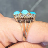 Victorian 2.01 CTW Diamond Turquoise 18 Karat Yellow Gold Antique Dinner Ring
