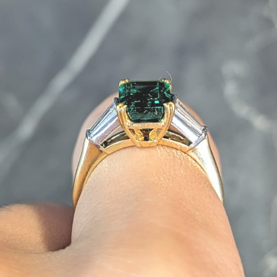 Tiffany & Co. 1990's 3.15 CTW Emerald Diamond Platinum 18 Karat Yellow Gold Vintage Ring AGL Wilson's Estate Jewelry