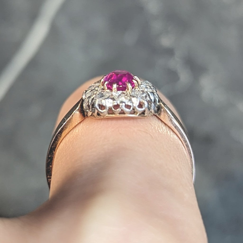 Edwardian 2.00 CTW No Heat Burma Pink Sapphire Diamond Platinum 14 Karat Rose Gold Halo Antique Ring GIA Wilson's Estate Jewelry