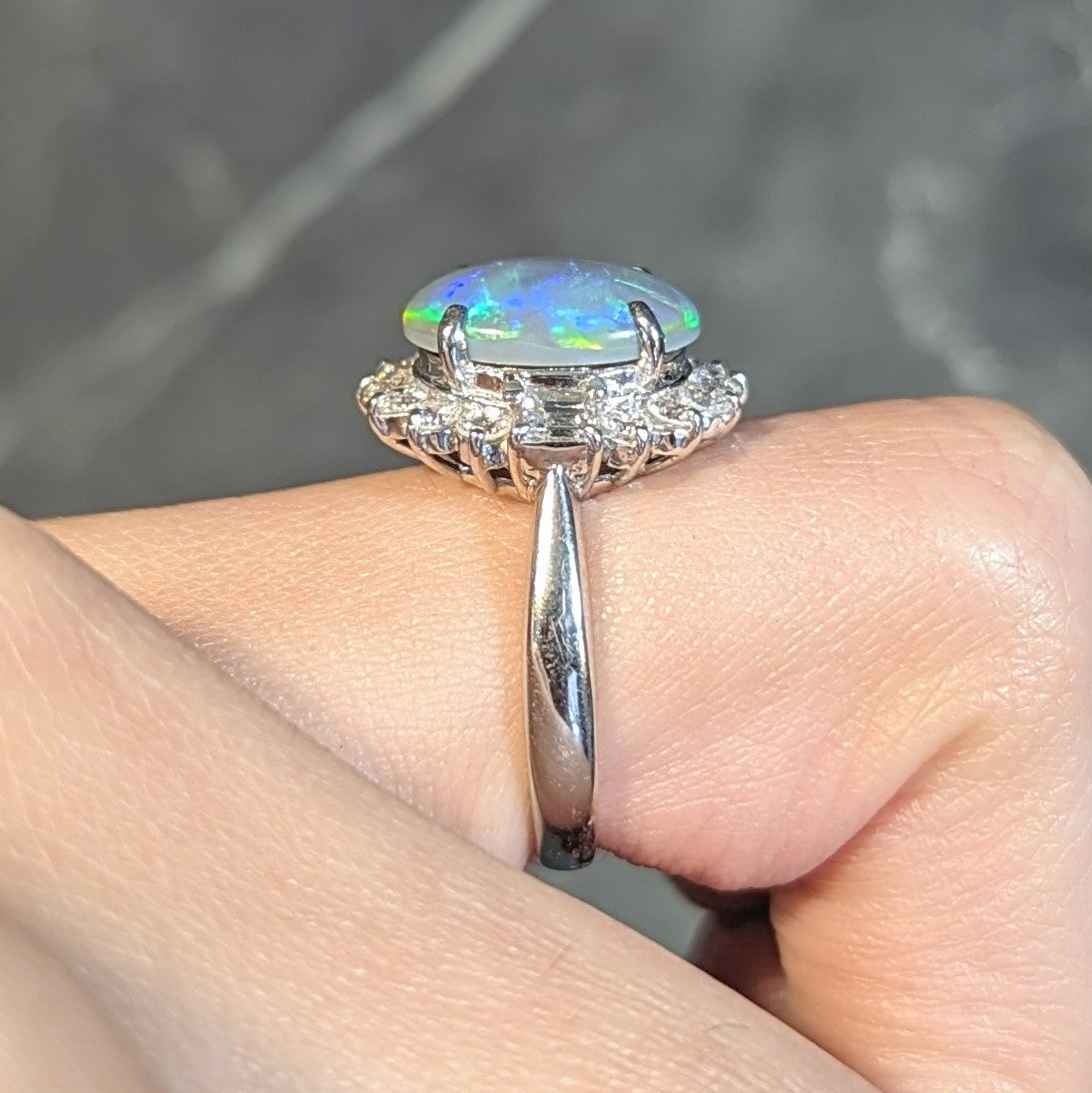 Contemporary 0.86 CTW Diamond Opal Platinum Halo Cluster Ring Wilson's Estate Jewelry