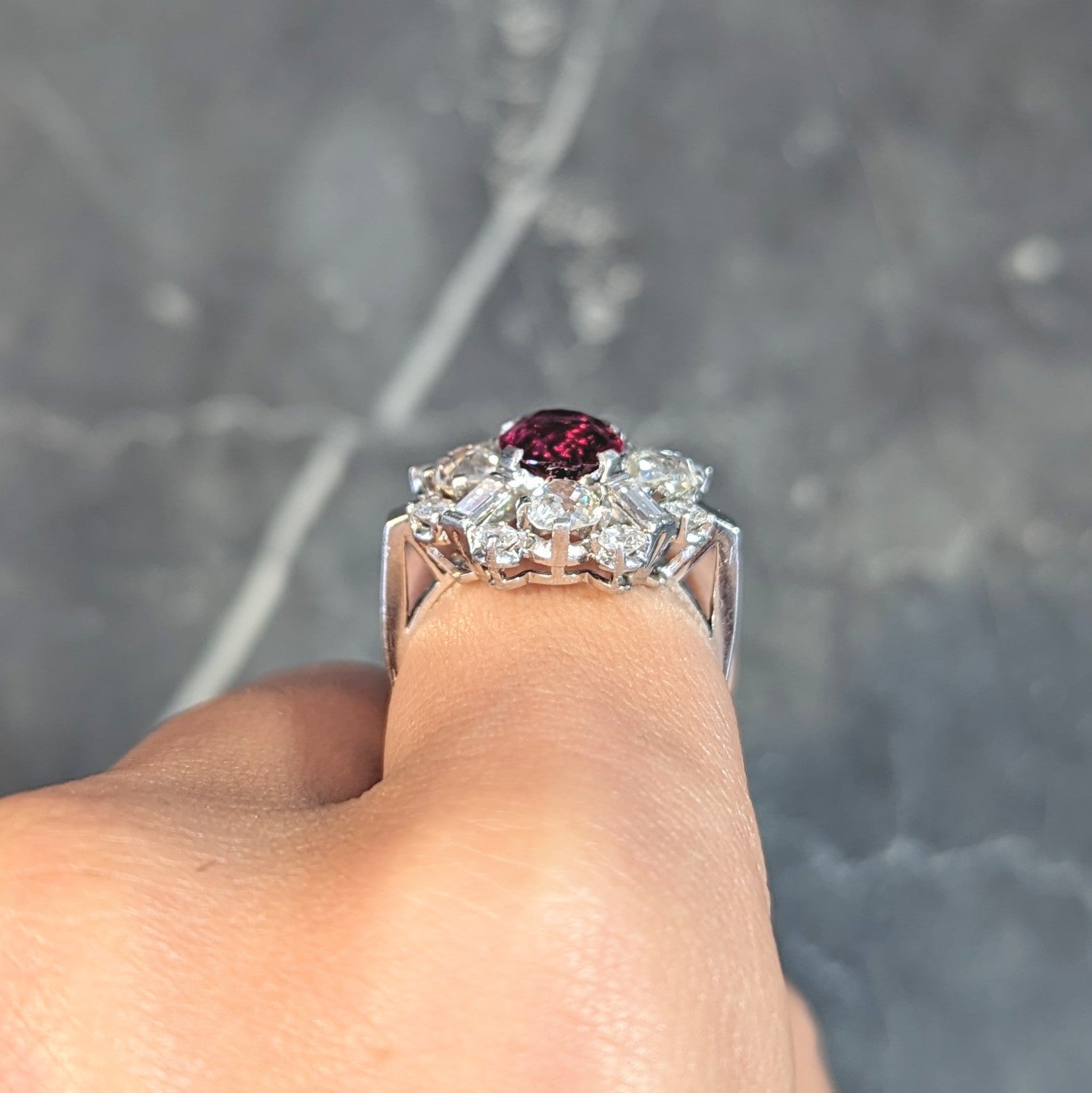 1950's Vintage 4.53 CTW Thai Ruby Diamond Platinum Burst Cluster Ring GIA Wilson's Estate Jewelry