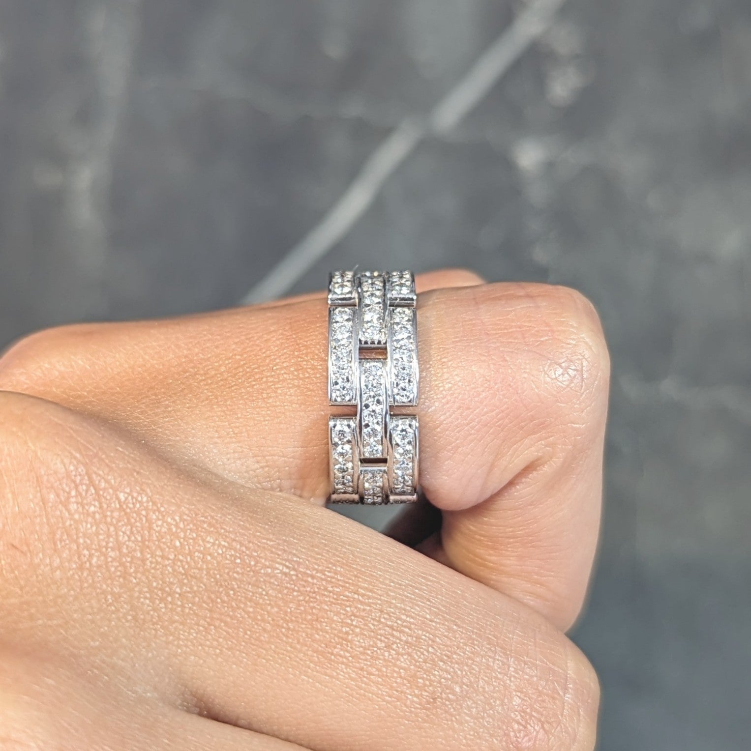 Cartier 1.40 CTW Diamond 18 Karat White Gold Maillon Panthère Band Ring Wilson's Estate Jewelry