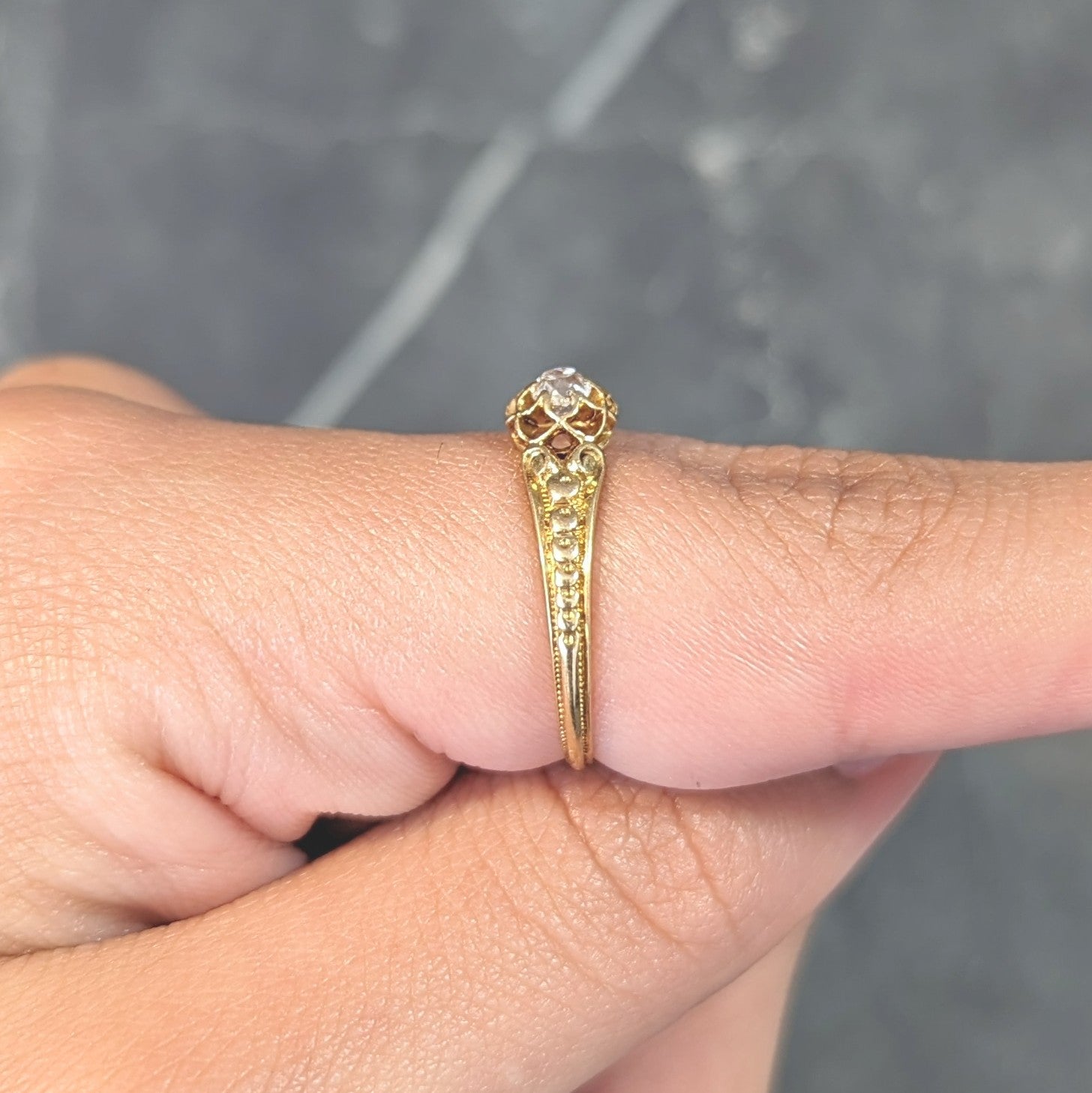Victorian Old Mine Diamond 18 Karat Yellow Gold Belcher Antique Engagement Ring Wilson's Estate Jewelry