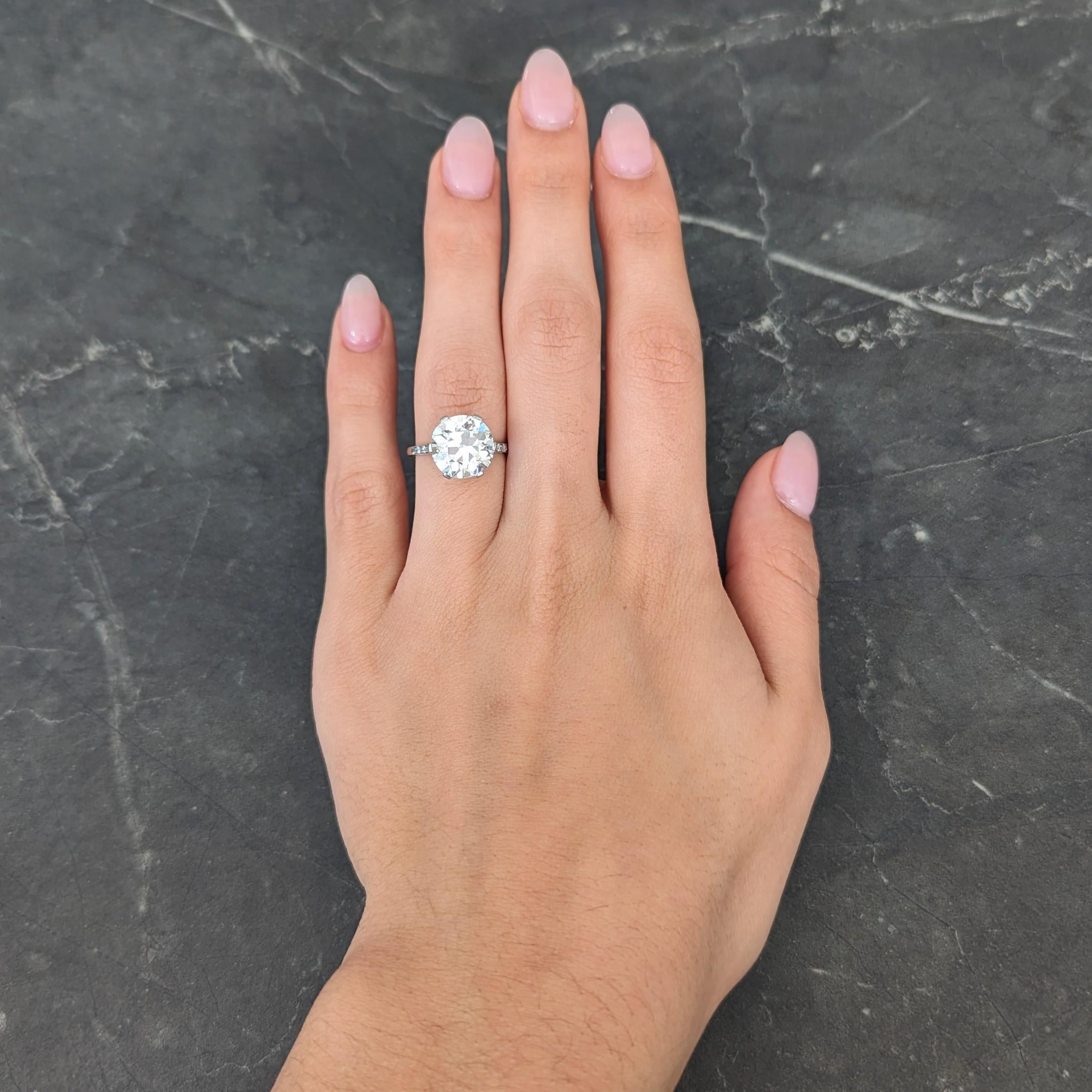 French Art Deco 5.12 CTW Diamond Platinum Foliate Vintage Engagement Ring GIA