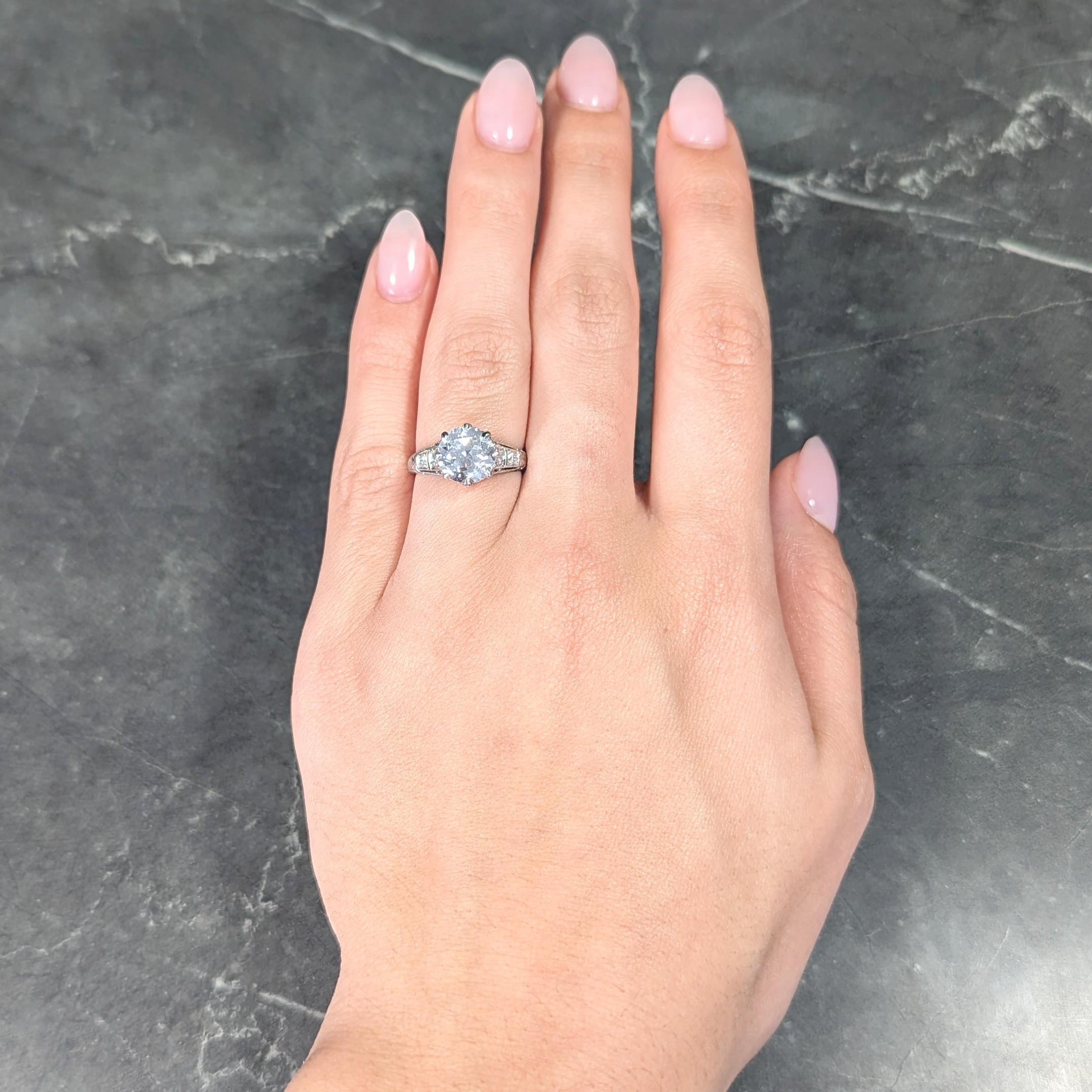 Art Deco 2.46 CTW Old European Diamond Platinum Lotus Vintage Engagement Ring