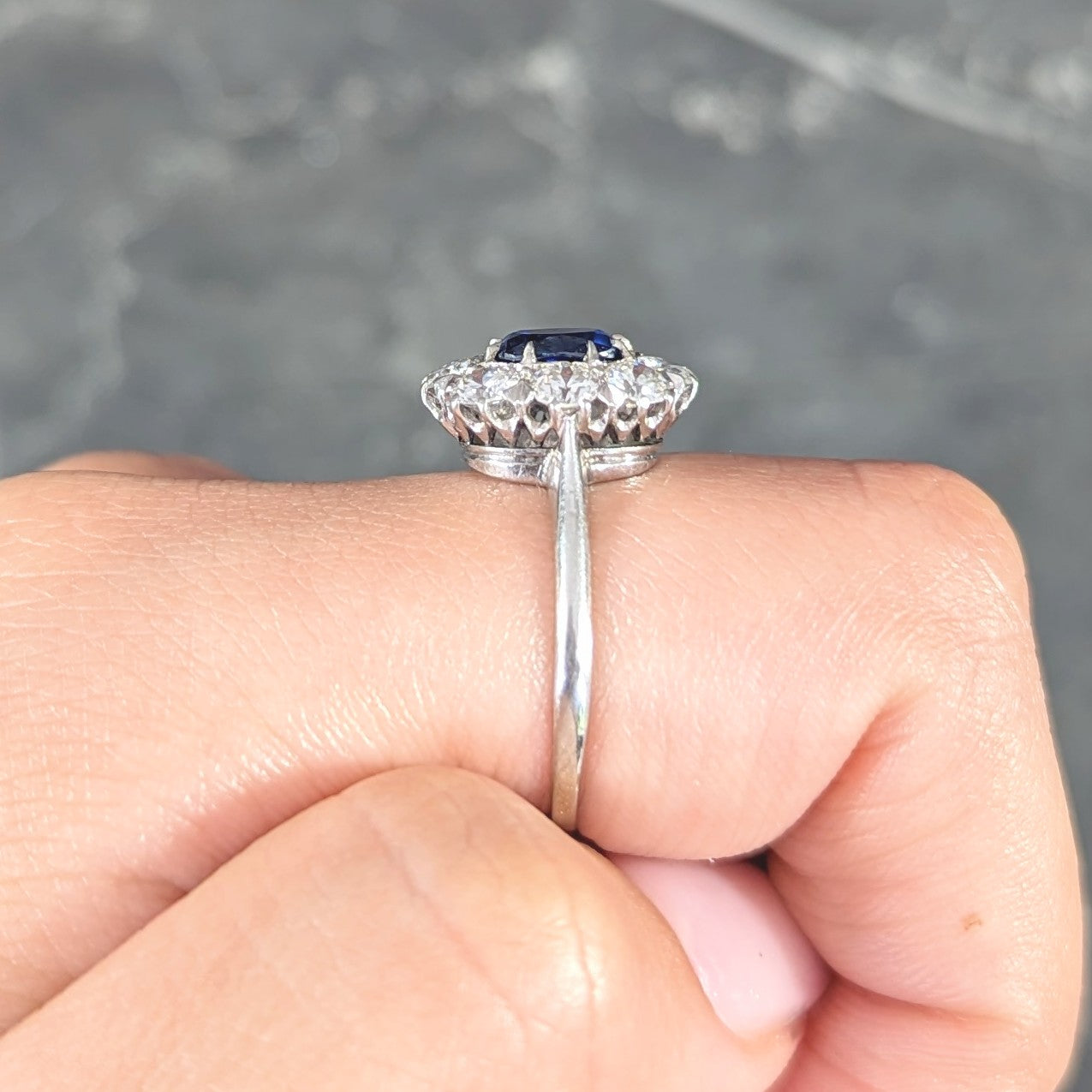 Edwardian 2.48 CTW No Heat Burma Sapphire Old European Cut Diamond Platinum Antique Halo Ring GIA Wilson's Estate Jewelry