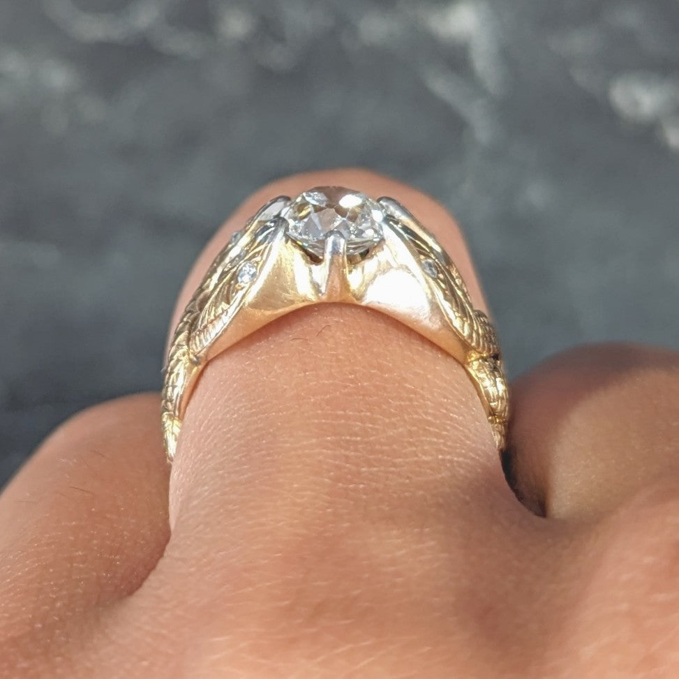 Victorian 1.22 CTW Old Mine Cut Diamond Platinum 14 Karat Yellow Gold Snake Antique Engagement Ring Wilson's Estate Jewelry