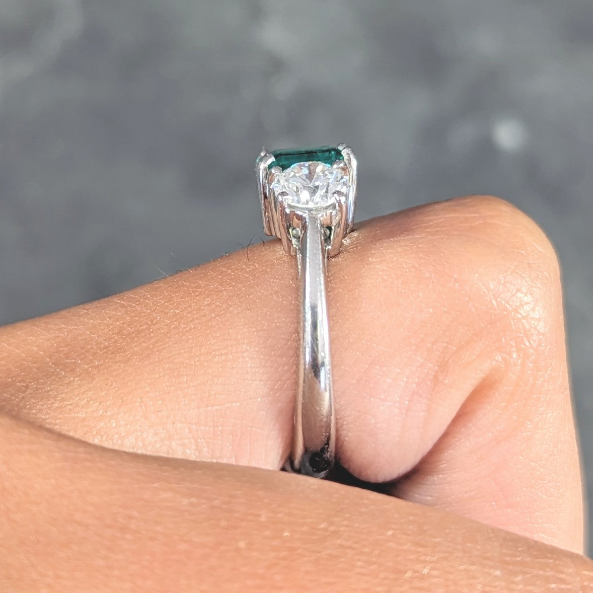 Mid-Century 2.27 CTW Emerald Diamond Platinum Vintage Three Stone Ring GIA Wilson's Estate Jewelry