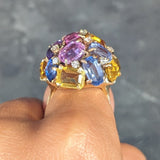 1960s 30.86 CTW Sapphire Heliodor Diamond 14 Karat Yellow Gold Dome Cluster Vintage Ring Wilson's Estate Jewelry