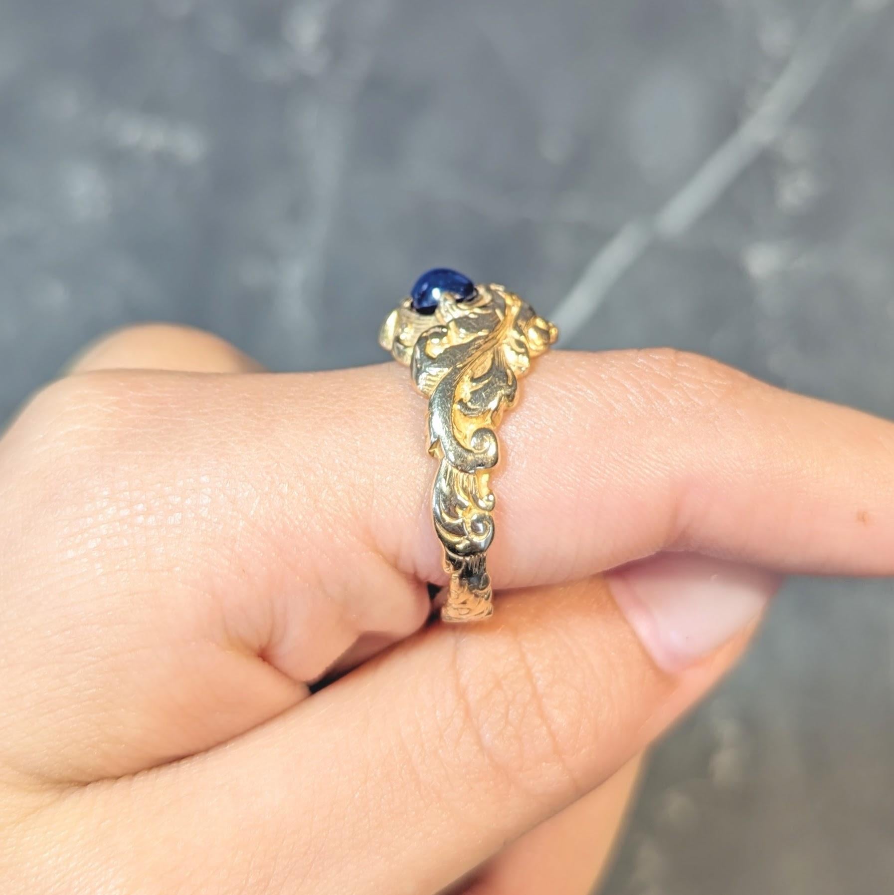 Victorian Sapphire 14 Karat Yellow Gold God Of Wind Unisex Antique Ring