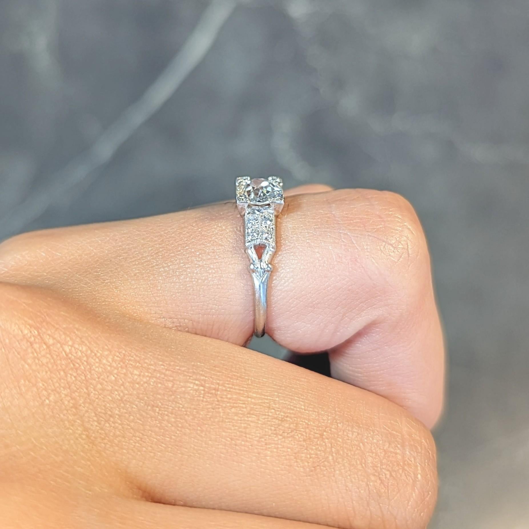 Mid-Century Old European Cut Diamond Platinum Vintage Engagement Ring